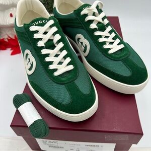 Gucci men’s interlocking G suede/canvas sneakers size 9, made in Italy